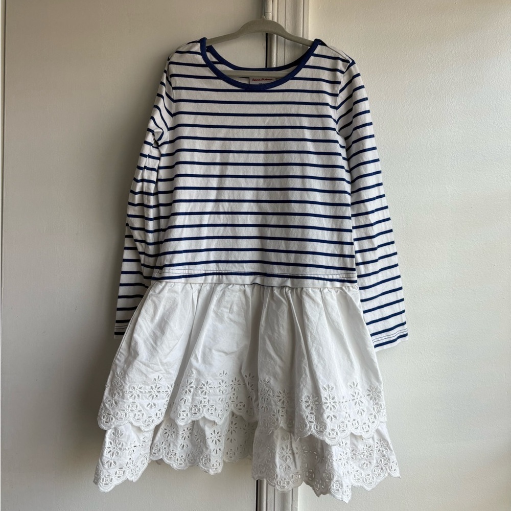 Hanna Andersson blue striped Eyelet Dress Size 6/7
